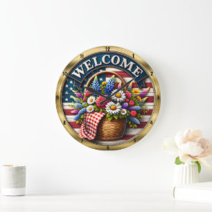 Grande Horloge Ronde Drapeau de bienvenue Patriotique