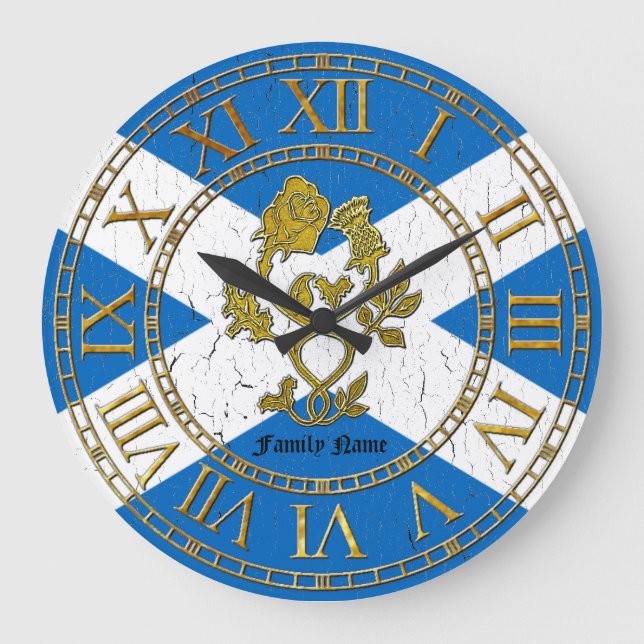 Grande Horloge Ronde Drapeau de chardon Rose écossais Personnaliser (Recto)