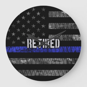 Grande Horloge Ronde Drapeau de la police retraitée en détresse