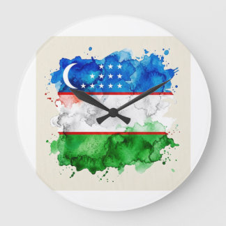 Grande Horloge Ronde Drapeau de l'Ouzbékistan | Emblème ouzbek officiel