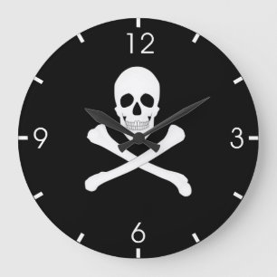 Grande Horloge Ronde Drapeau de pirate (crâne et os croisés) (Jolly rog