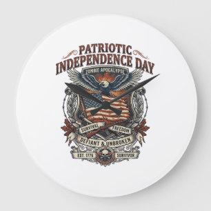 Grande Horloge Ronde Drapeau de rouille patriotique Survivant Zombie Ap