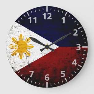 Grande Horloge Ronde Drapeau des Philippines noires