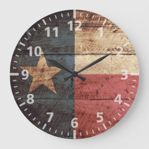 Grande Horloge Ronde Drapeau d'état du Texas sur le vieux grain en boi