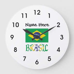 Grande Horloge Ronde Drapeau du Brésil et Brésil Venez le Nom