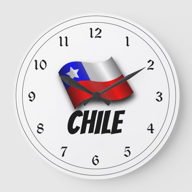 Grande Horloge Ronde Drapeau du Chili, étiqueté (Recto)