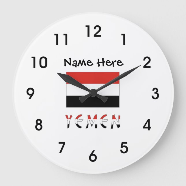 Grande Horloge Ronde Drapeau du Yémen et du Yémen personnalisé (Recto)