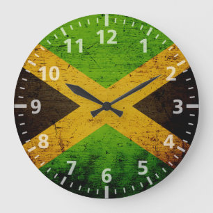 Grande Horloge Ronde Drapeau grunge noir de la Jamaïque