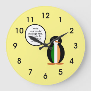 Grande Horloge Ronde Drapeau Irlandais Ms. Penguin Personnalisé