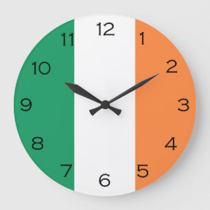 Grande Horloge Ronde Drapeau Irlandais Nombres Noirs WC arc3