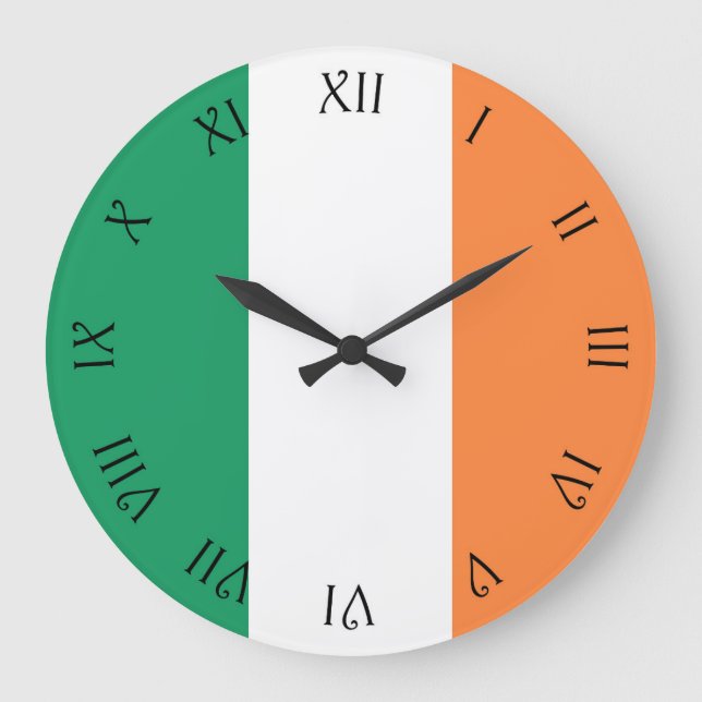 Grande Horloge Ronde Drapeau irlandais Script noir Numéros romains wccn (Recto)