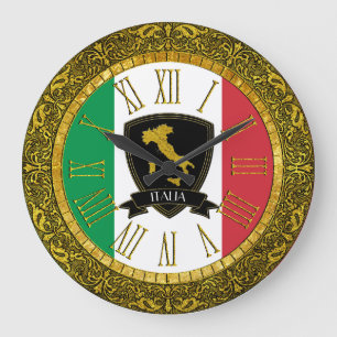 Grande Horloge Ronde Drapeau Italia Personnaliser le texte