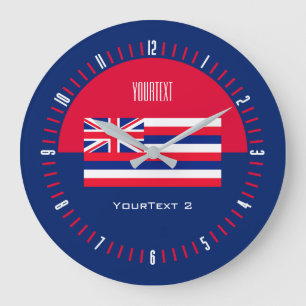 Grande Horloge Ronde Drapeau personnalisé d'état d'Hawaï sur a