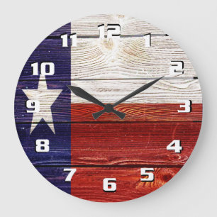 Grande Horloge Ronde Drapeau rustique du Texas sur texture de bois impr