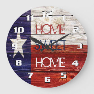 Grande Horloge Ronde Drapeau rustique patriotique du Texas sur texture