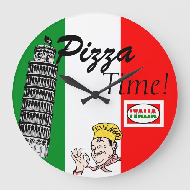 Grande Horloge Ronde Drapeau Temps-Italien de pizza (Recto)