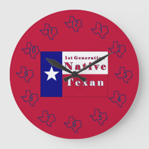 Grande Horloge Ronde Drapeau texan natif de 1ère génération