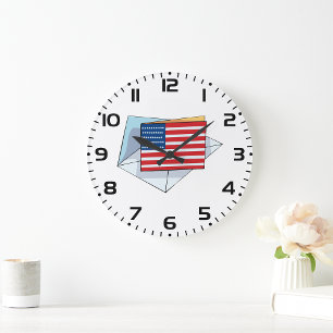 Grande Horloge Ronde Drapeau USA Sur Carte
