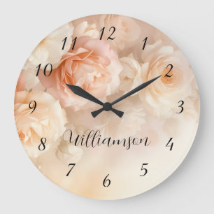 Grande Horloge Ronde Dreamy Blush Aquarelle Rose Monogramme