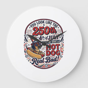 Grande Horloge Ronde Drôle 250e 4 juillet Hot Dog Dachshund