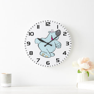 Grande Horloge Ronde Drôle Carton Polaire Ours Bleu Maigre Caractère Bl