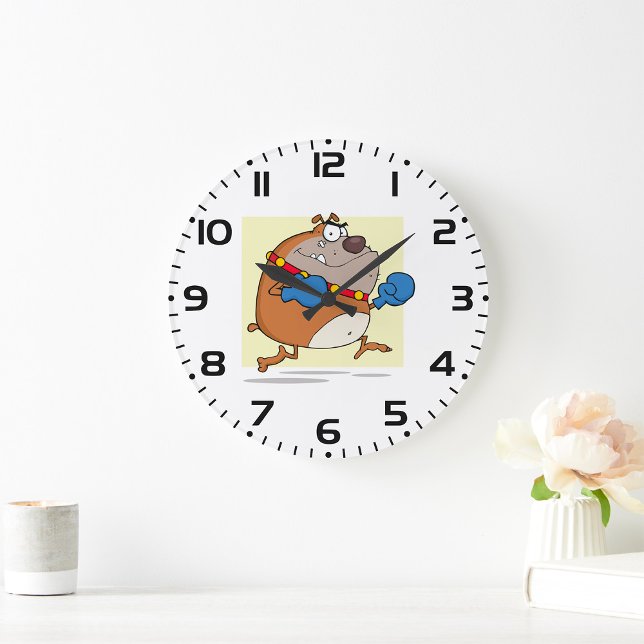 Grande Horloge Ronde Drôle Cartoon Bulldog Boxer Chien (Créateur téléchargé)