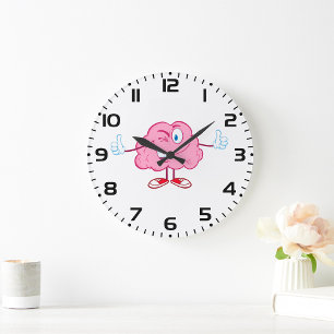 Grande Horloge Ronde Drôle Cartoon Cerveau en train de Winking