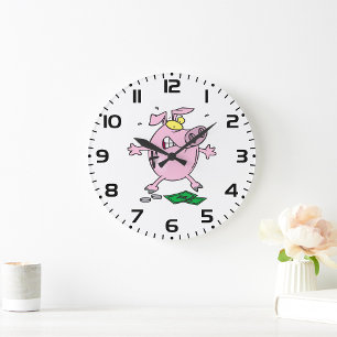 Grande Horloge Ronde Drôle Cartoon Piggy Bank Perdre de l'argent