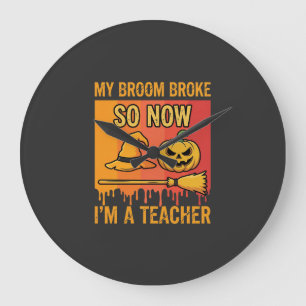 Grande Horloge Ronde Drôle Halloween Professeur Mon Balai Cassa Design 