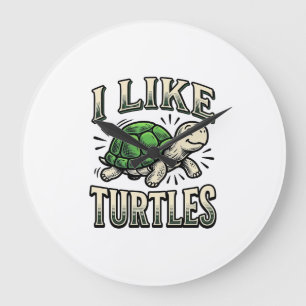 Grande Horloge Ronde Drôle J'aime Les Tortues Vintage Tortue Conception