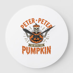 Grande Horloge Ronde Drôle Peter Peter Citrouille Halloween Squelette C