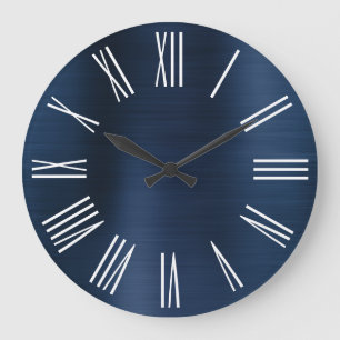 Grande Horloge Ronde Dusty Navy Blue Ombre Foil White Roman Numéros