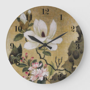 Grande Horloge Ronde Dynastie Magnolia Fleur et Papillon