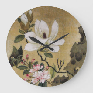 Grande Horloge Ronde Dynastie Magnolia Fleur et Papillon