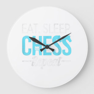 Grande Horloge Ronde Eat Sleep Chess Joueur Répéter Planche Jeu Garçon