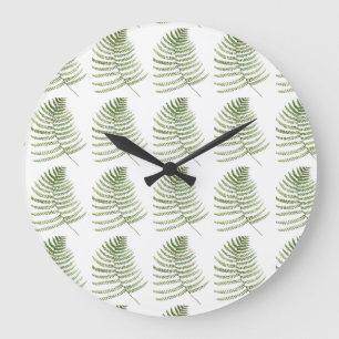 Grande Horloge Ronde Eau botanique motif feuille ferne