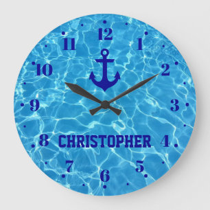 Grande Horloge Ronde Eau de piscine personnalisée avec ancre