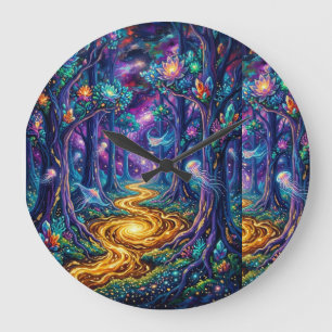 Grande Horloge Ronde echanted neo forest with golden river art