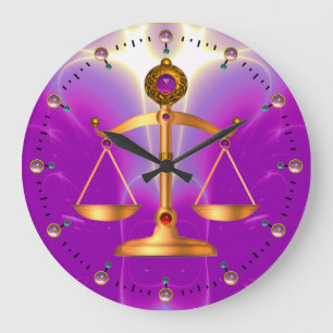 GRANDE HORLOGE RONDE ÉCHELLES D'OR DE LA LOI AVEC PIERRES GEM, SYMBOLE