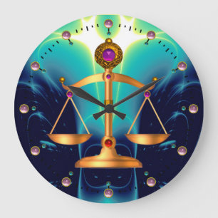 GRANDE HORLOGE RONDE ÉCHELLES D'OR DE LA LOI AVEC PIERRES GEM, SYMBOLE 