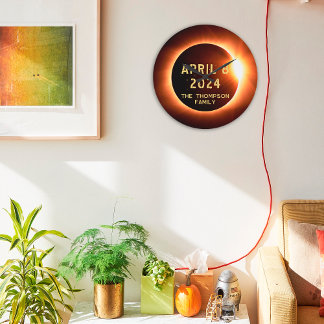 Grande Horloge Ronde Éclipse solaire totale 8 avril 2024 Personnalisée