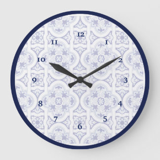 Grande Horloge Ronde Écran Talavera Vintage bleu et blanc