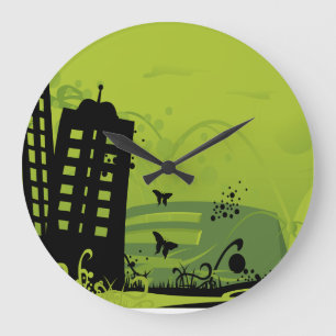 Grande Horloge Ronde Écran vert de mur de la ville