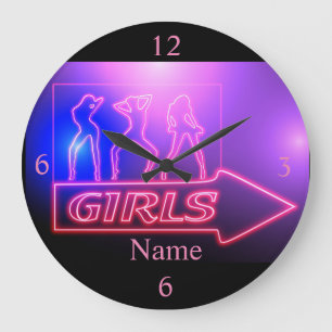 Grande Horloge Ronde Écrivez les filles roses de Neon Thunder_Cove