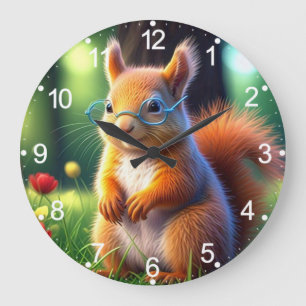 Grande Horloge Ronde Écureuil Brown Assis Sur Herbe-435435