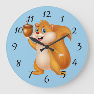 Grande Horloge Ronde Écureuil de bande dessinée avec le gland