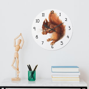 Grande Horloge Ronde Écureuil rouge vintage mignon