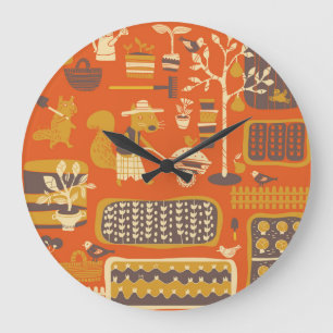 Grande Horloge Ronde Écureuils de jardin : Scène animal lunaire