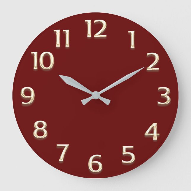 Grande Horloge Ronde Effet 3D Champagne d'or Minimalisme Bourgogne (Recto)