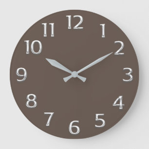 Grande Horloge Ronde Effet 3D Minimalisme gris argenté Moderne Brown